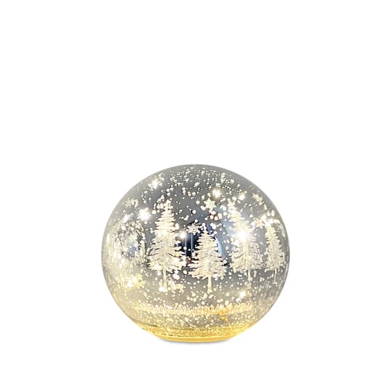 Melrose Snowy Etched Pine Tree Print LED Globe Set